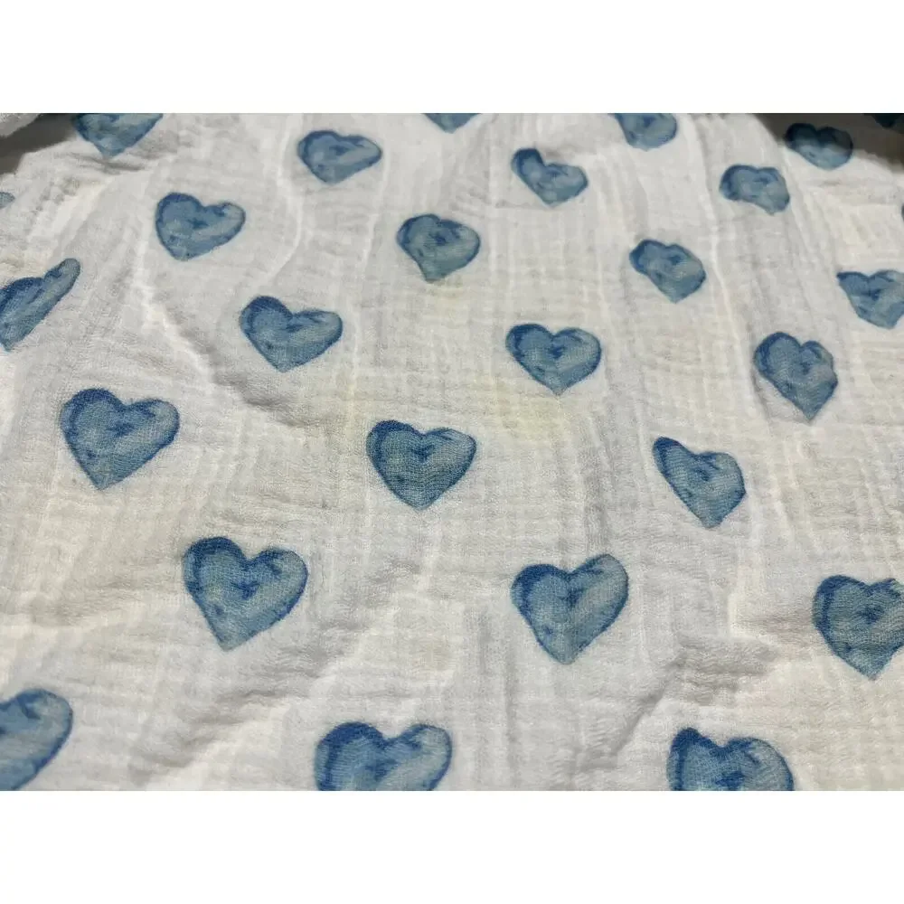 Bebe Au Lait Blue Watercolor Heart Muslin Swaddle Baby Blanket Pure & Simple